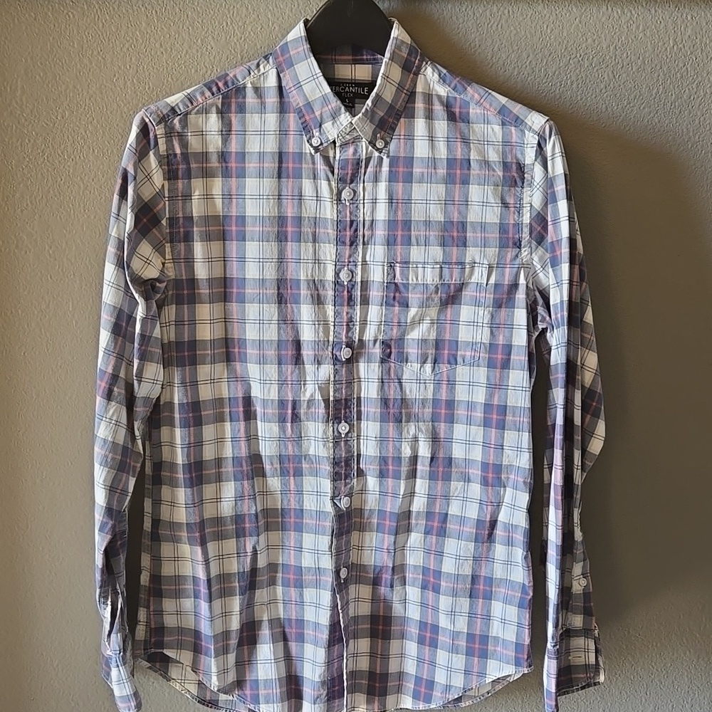 J Crew Mercantile Flex button up Plaid shirt Casual Business Layers Cotton Euc
